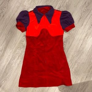 70s maroon baby doll dress